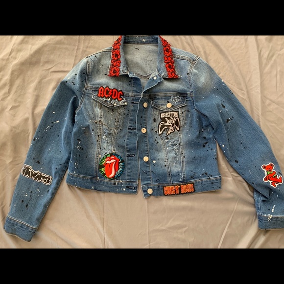 denim jacket with rock patches